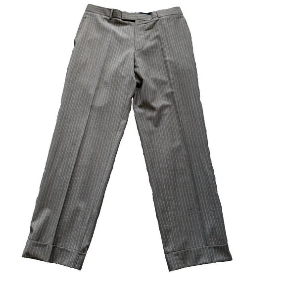 Hugo Boss Men's Brown Striped Virgin Wool Dress Pants 35X31 Scorsese Made in USA - Picture 1 of 9